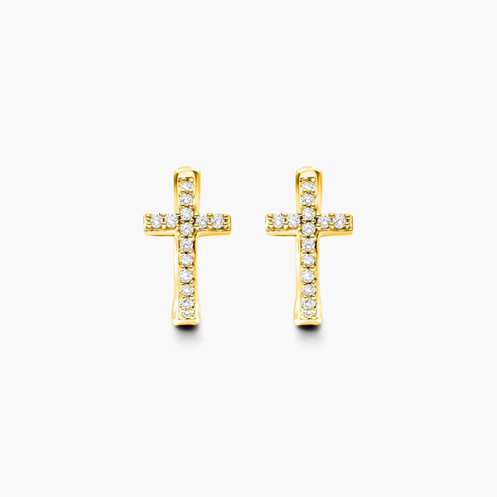 Brinco de Ouro 18k feminino Diamantes Cruz II Luxo