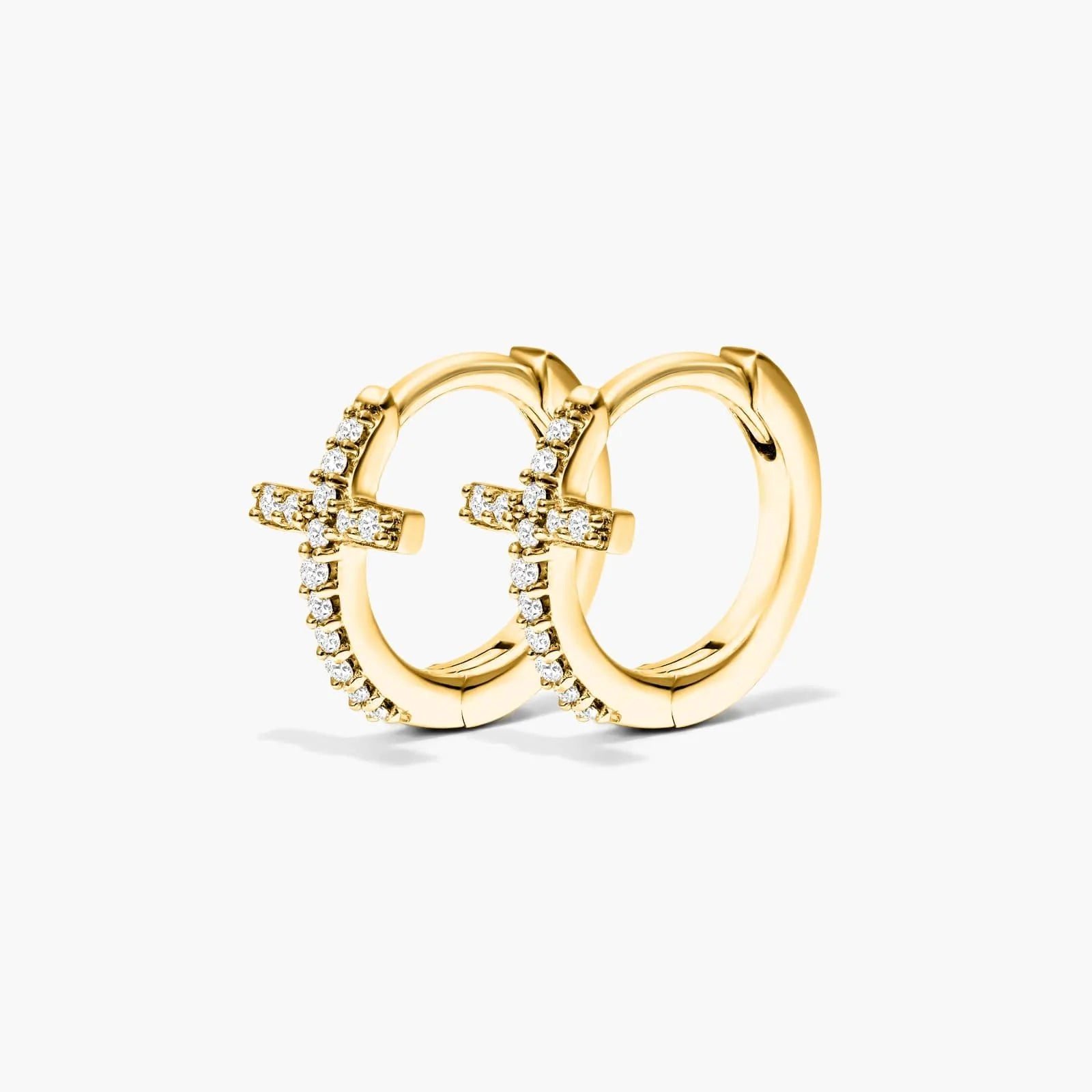 Brinco de Ouro 18k feminino Diamantes Cruz II Luxo