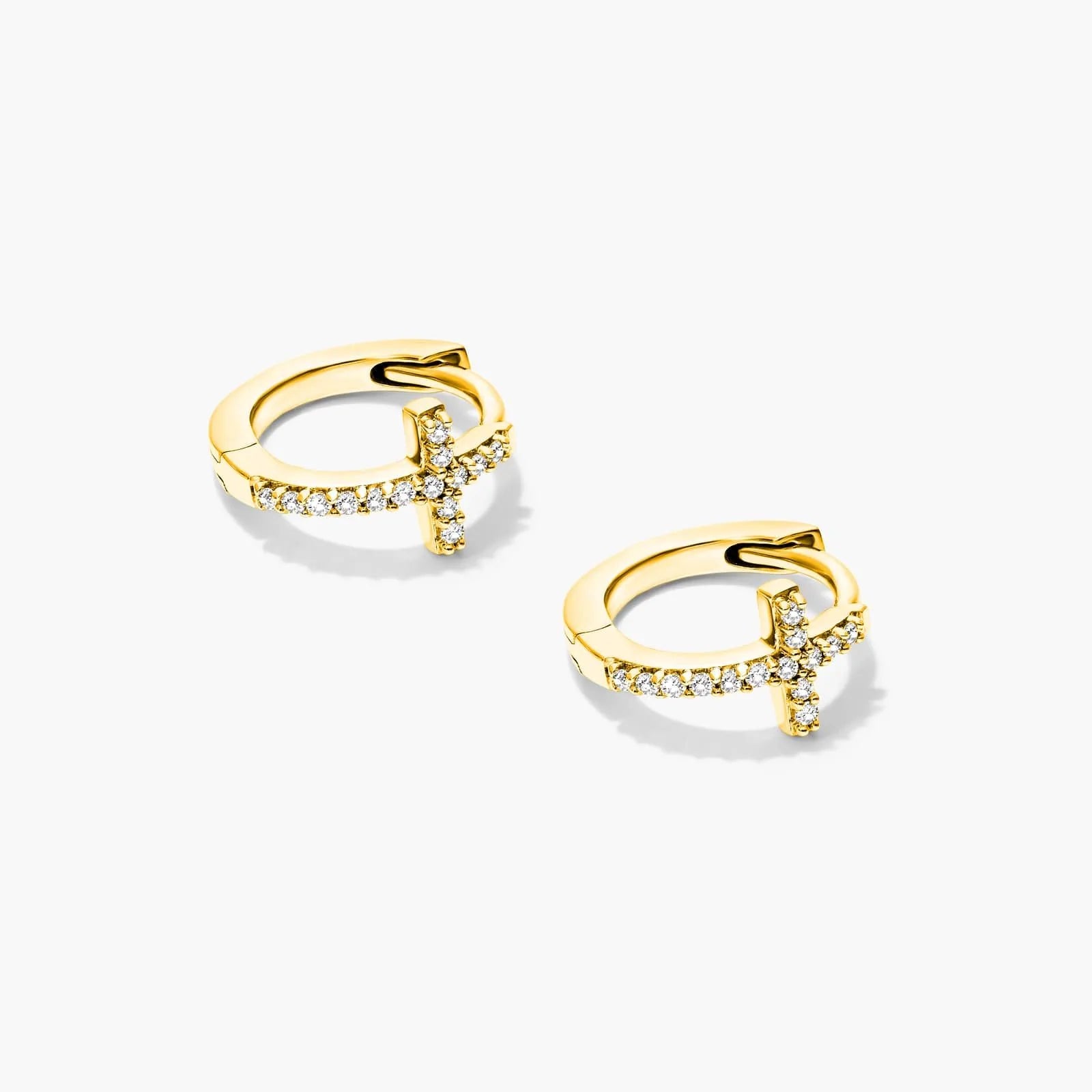 Brinco de Ouro 18k feminino Diamantes Cruz II Luxo
