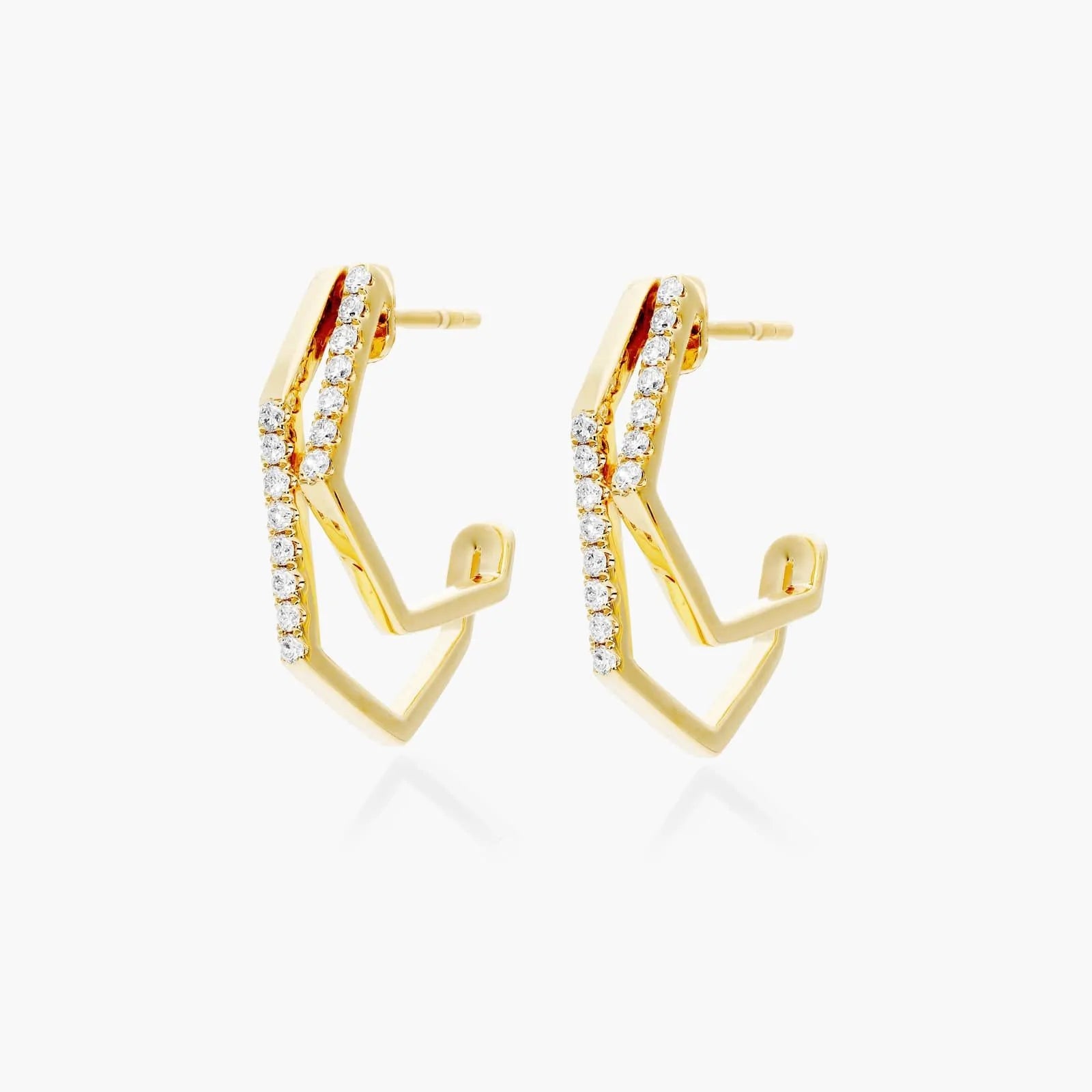 Brinco de Ouro 18k feminino Diamantes Geometric Luxo