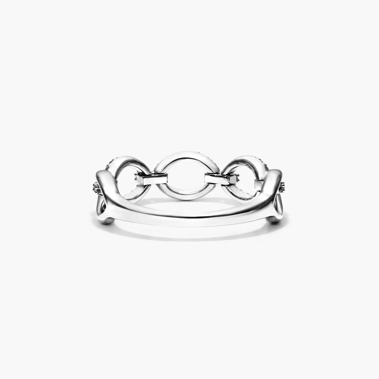 Anel De Elos Em Ouro Branco 18k C/ Diamantes Brilhantes Pave