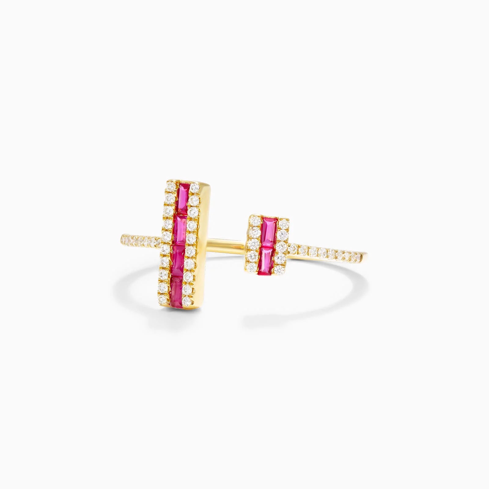 Anel De Ouro 18k Aberto C/ Rubi Baguette e Diamantes Brilhantes