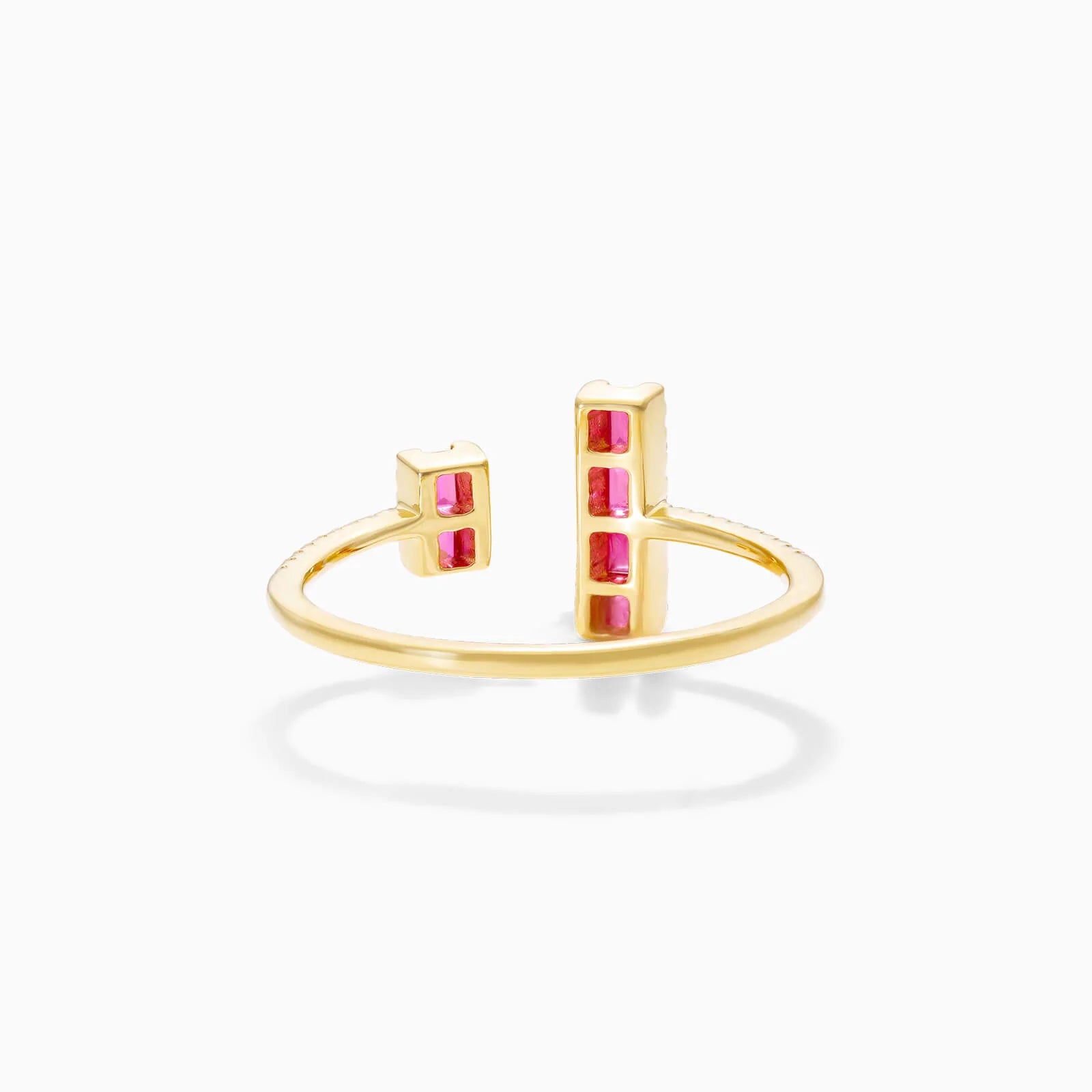 Anel De Ouro 18k Aberto C/ Rubi Baguette e Diamantes Brilhantes
