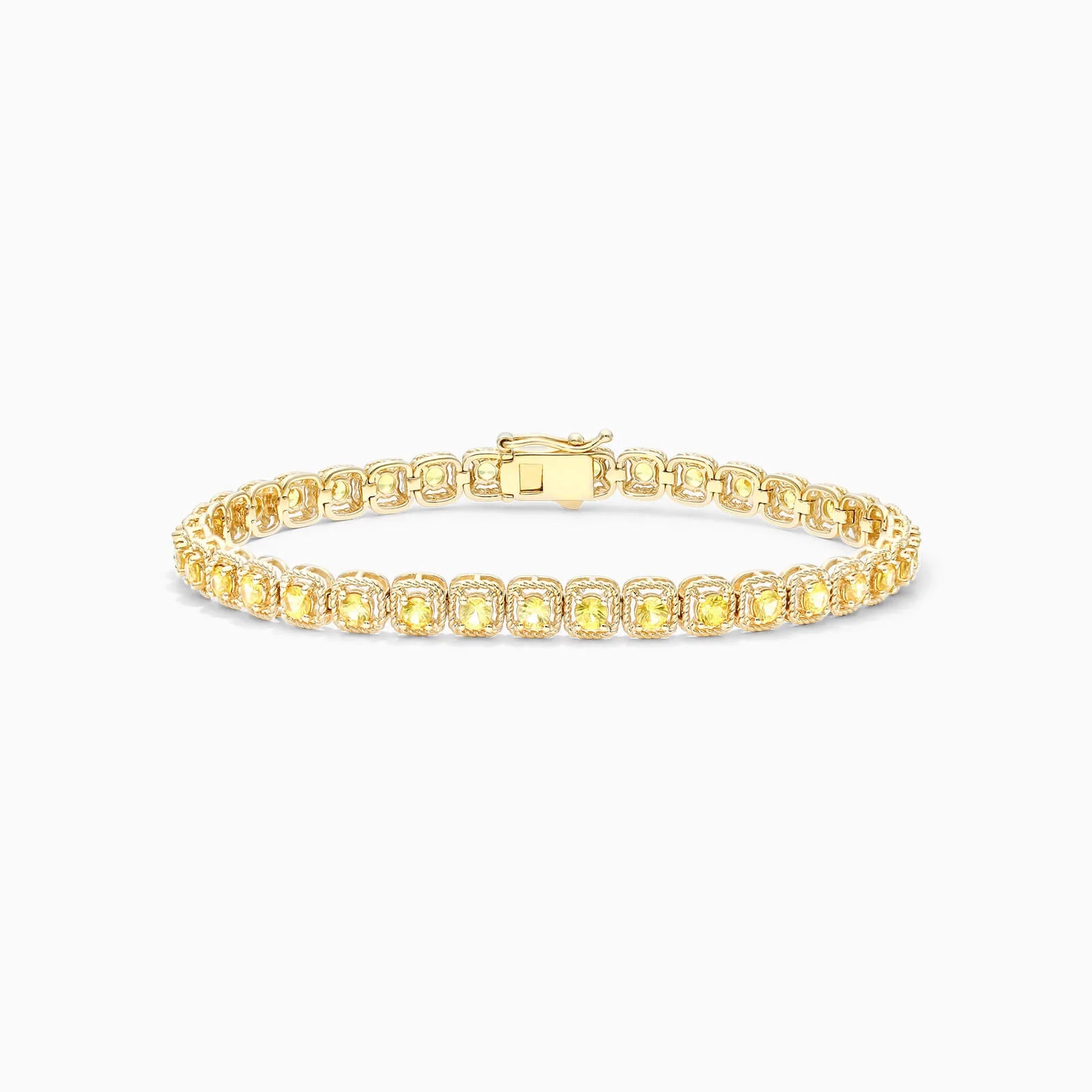 Pulseira Feminina de Ouro Amarelo 18k Riviera Halo de Safira Amarelo