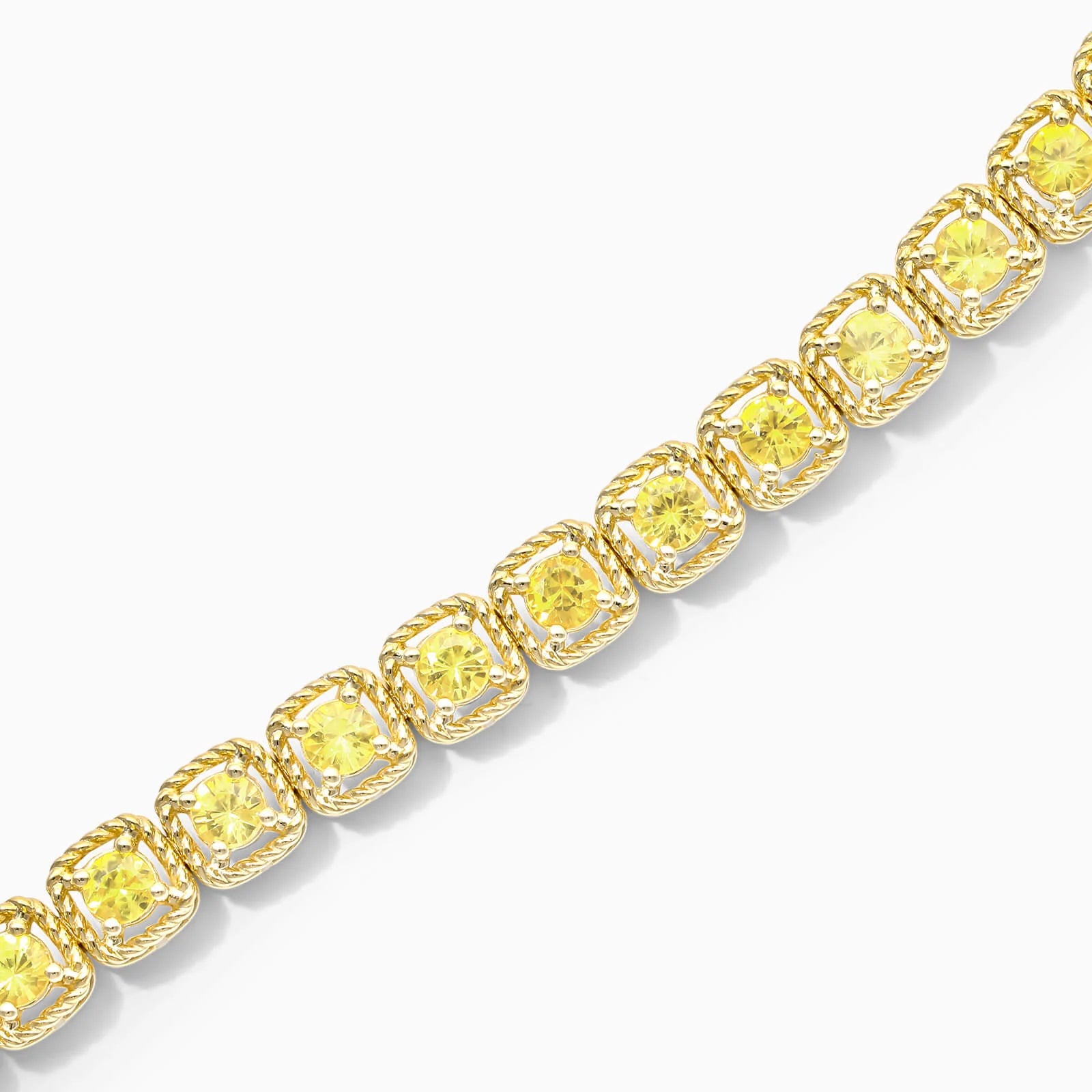 Pulseira Feminina de Ouro Amarelo 18k Riviera Halo de Safira Amarelo