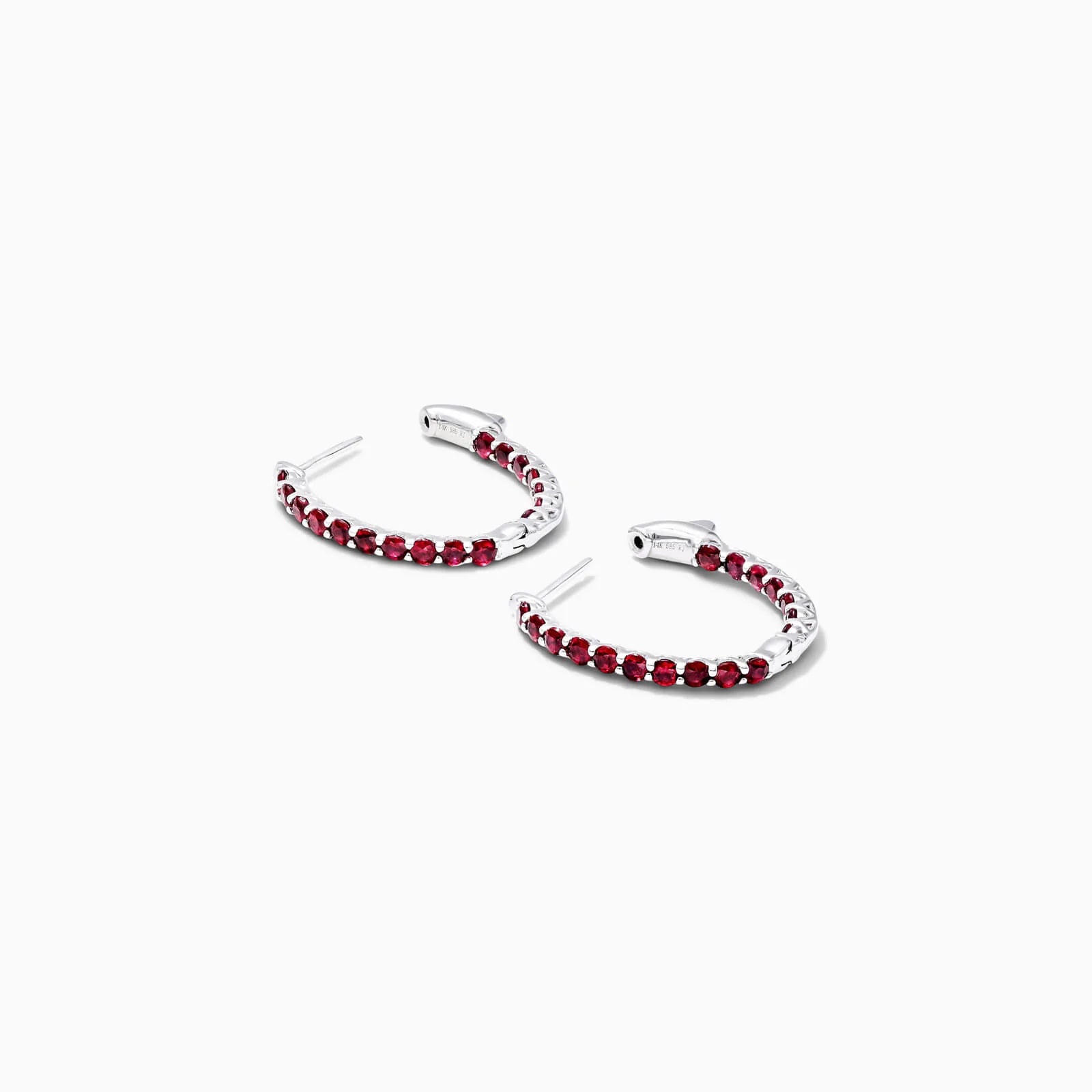 Brinco de Argola em Ouro Branco 18k e Rubi Redondos Luxo