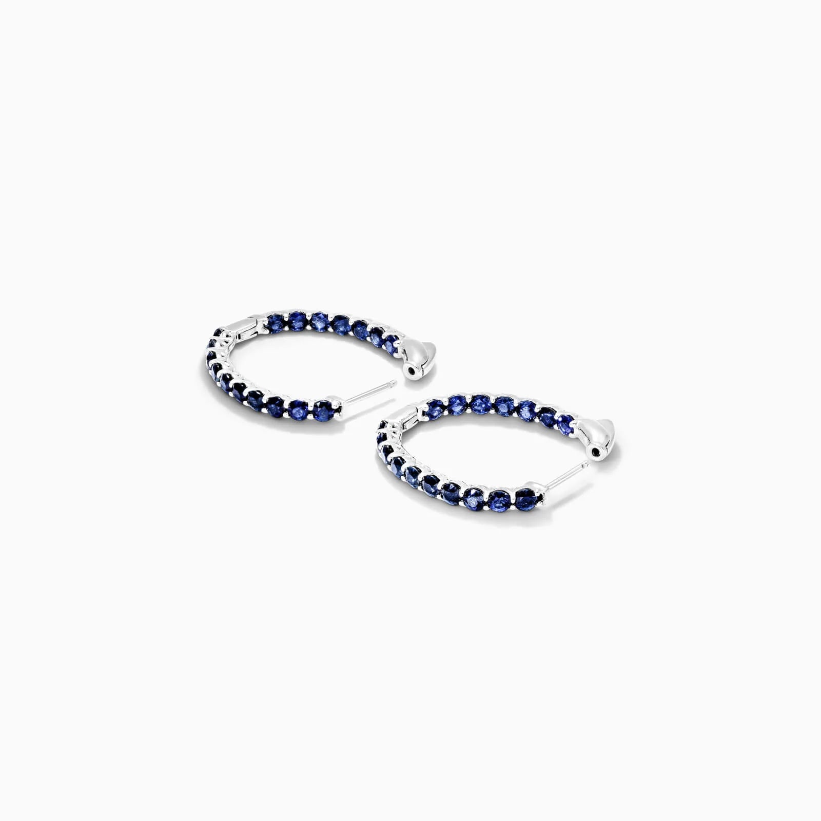 Brinco Argola De Safira Azul em Ouro 18k Branco De Luxo