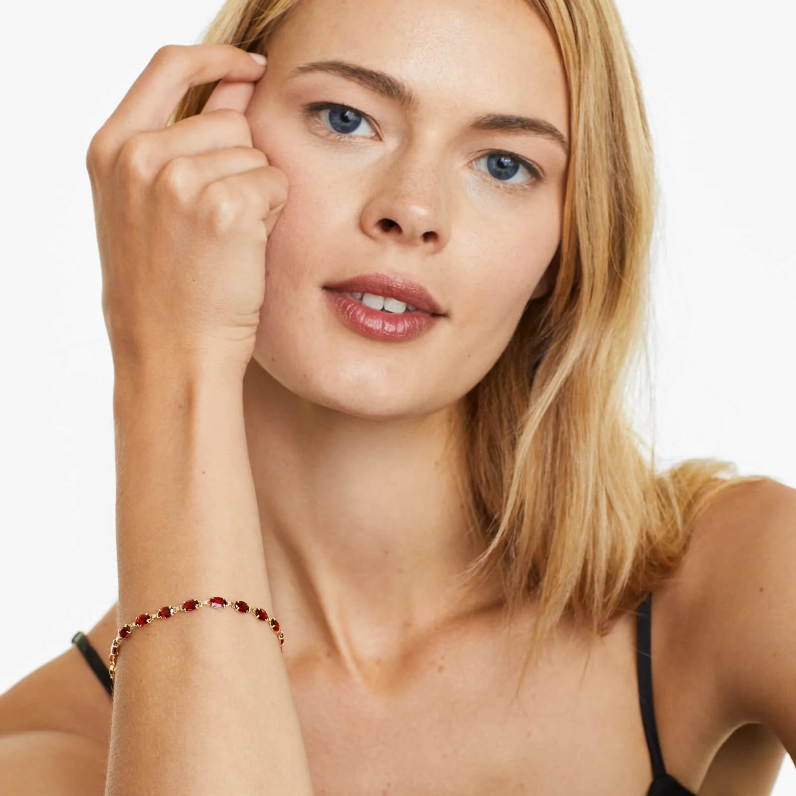 Pulseira Feminina de Ouro Amarelo 18k Granada Luxo