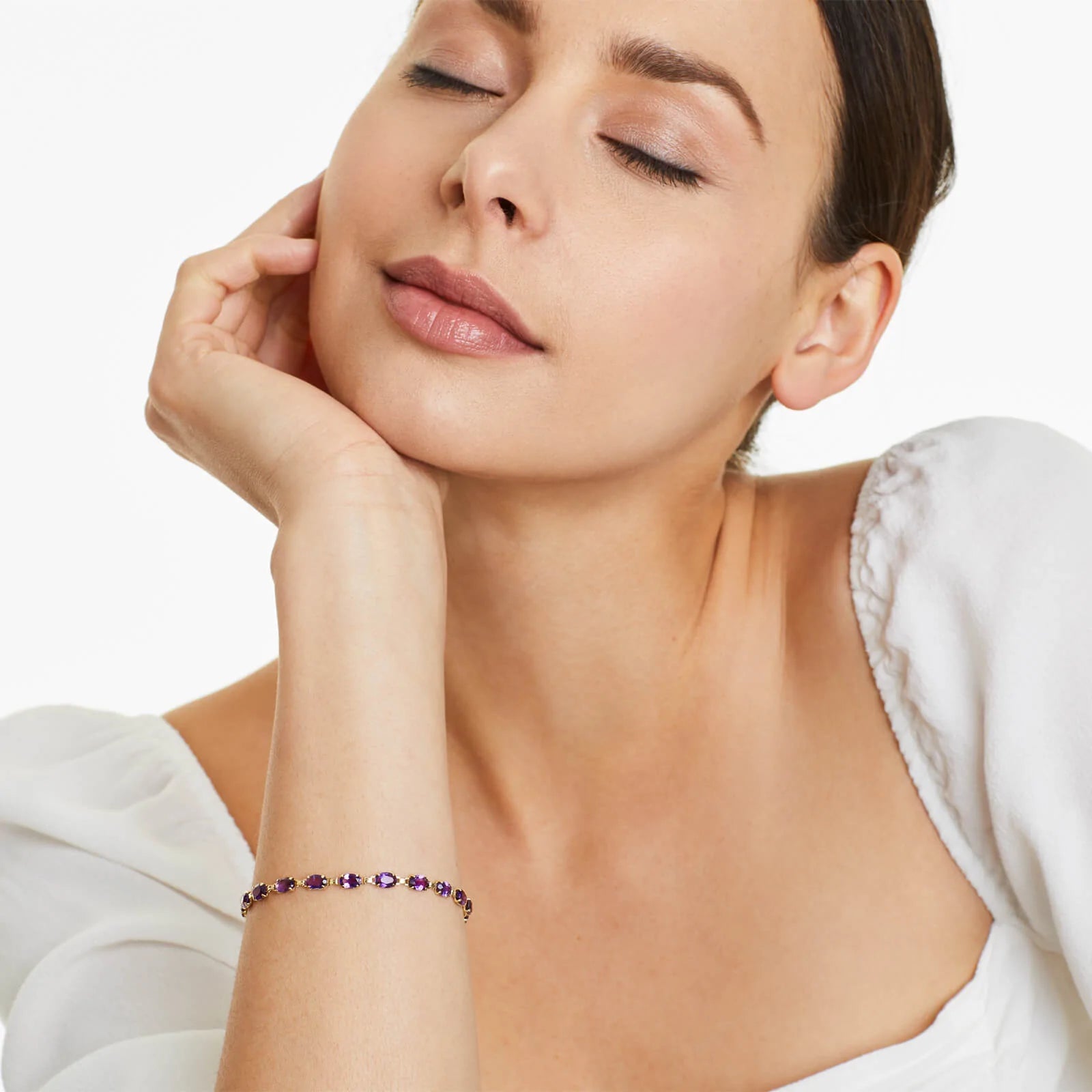 Pulseira Feminina de Ouro Amarelo 18k Ametista Luxo