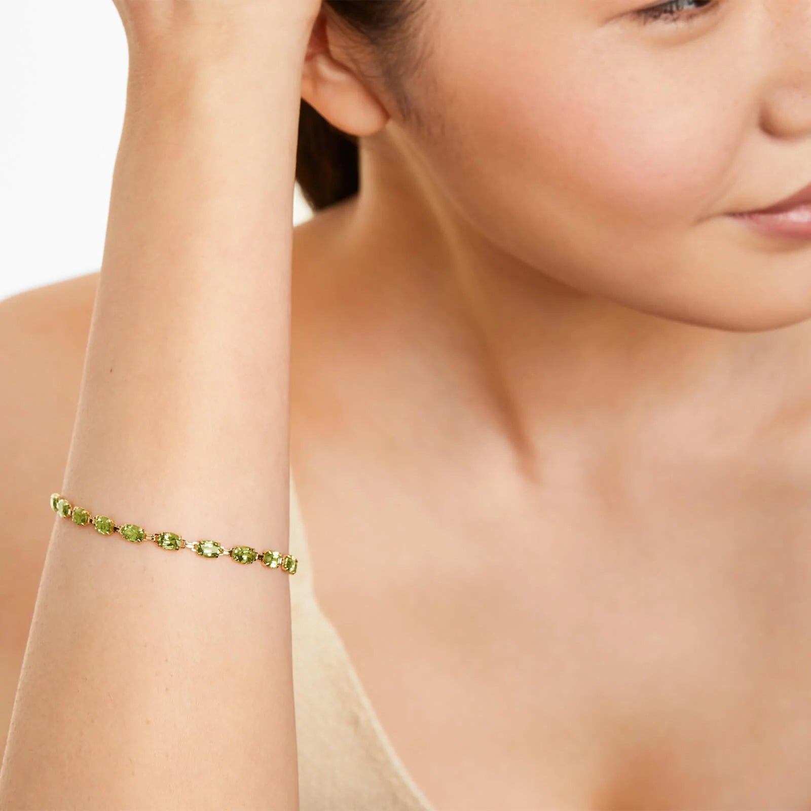 Pulseira Feminina de Ouro Amarelo 18k Peridoto Luxo