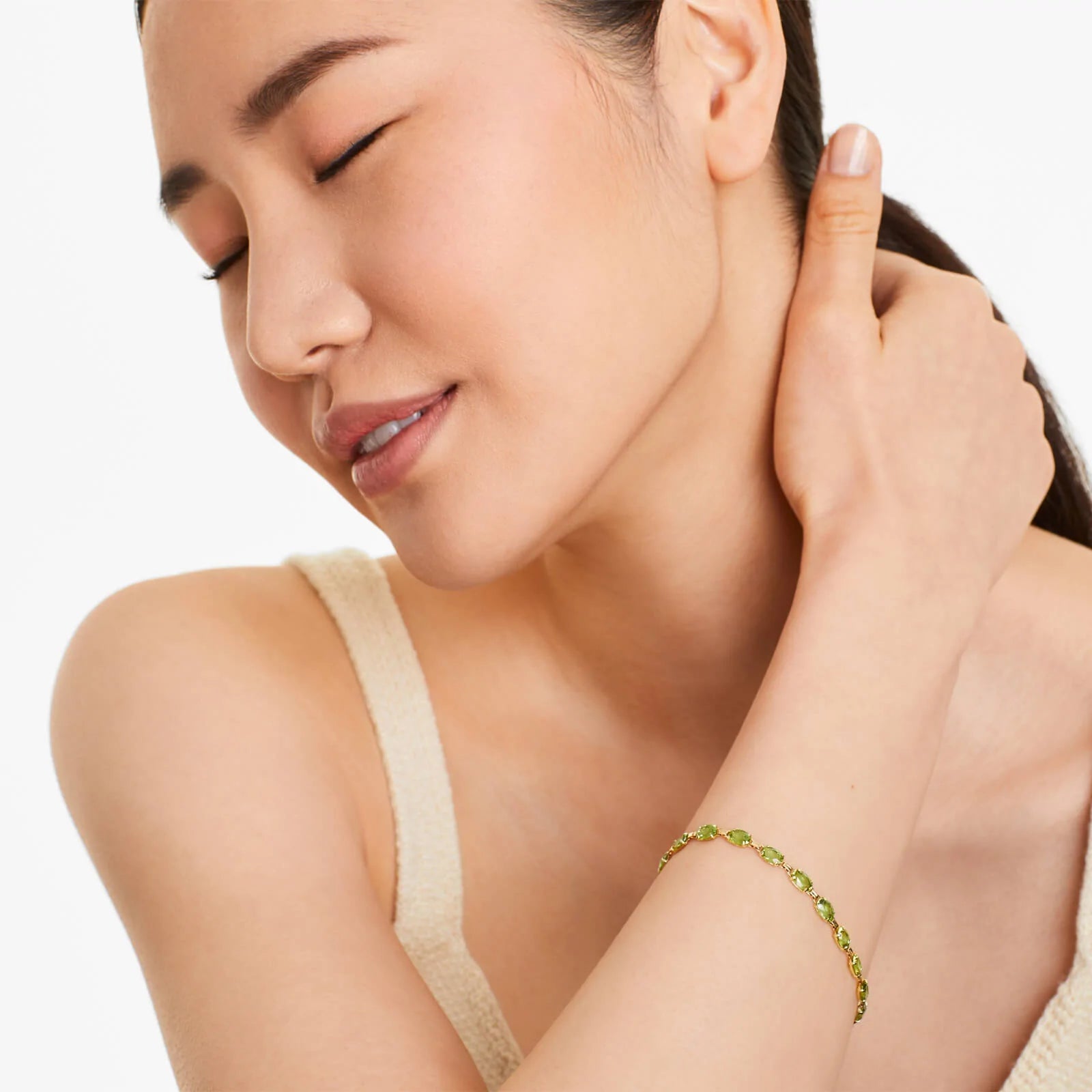 Pulseira Feminina de Ouro Amarelo 18k Peridoto Luxo