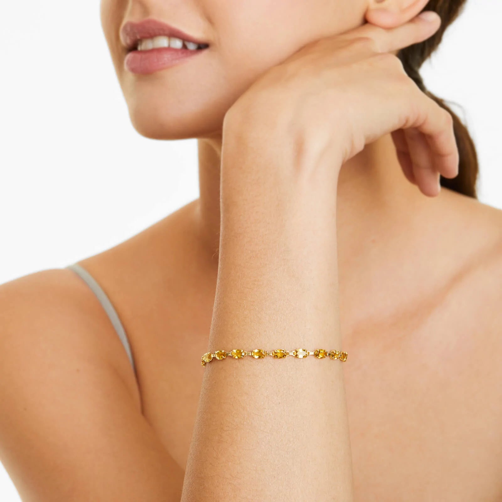 Pulseira Feminina de Ouro Amarelo 18k Citrino Luxo