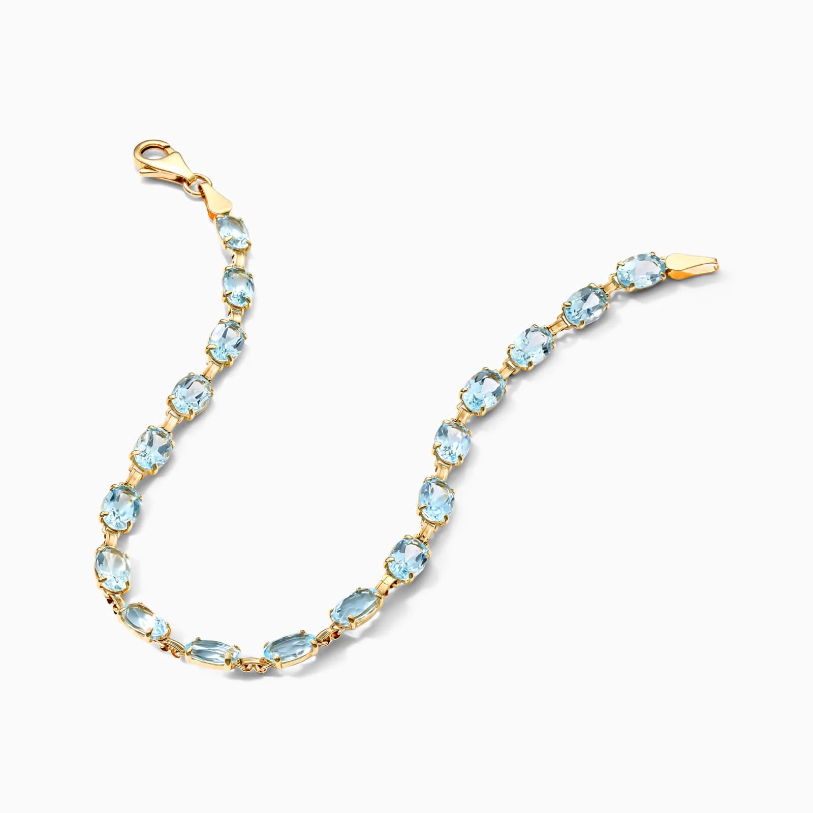 Pulseira Feminina de Ouro Amarelo 18k Topazio Azul Luxo