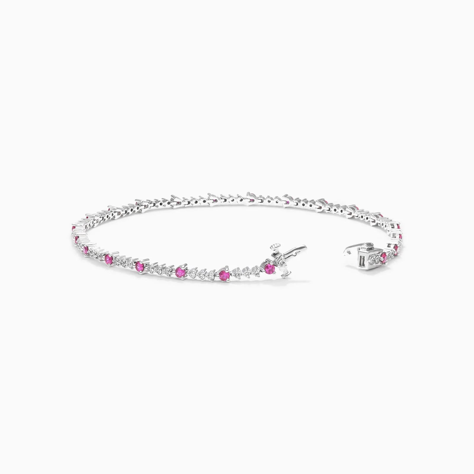 Pulseira Riviera Feminina de Ouro 18k Diamantes e Rubi Luxo