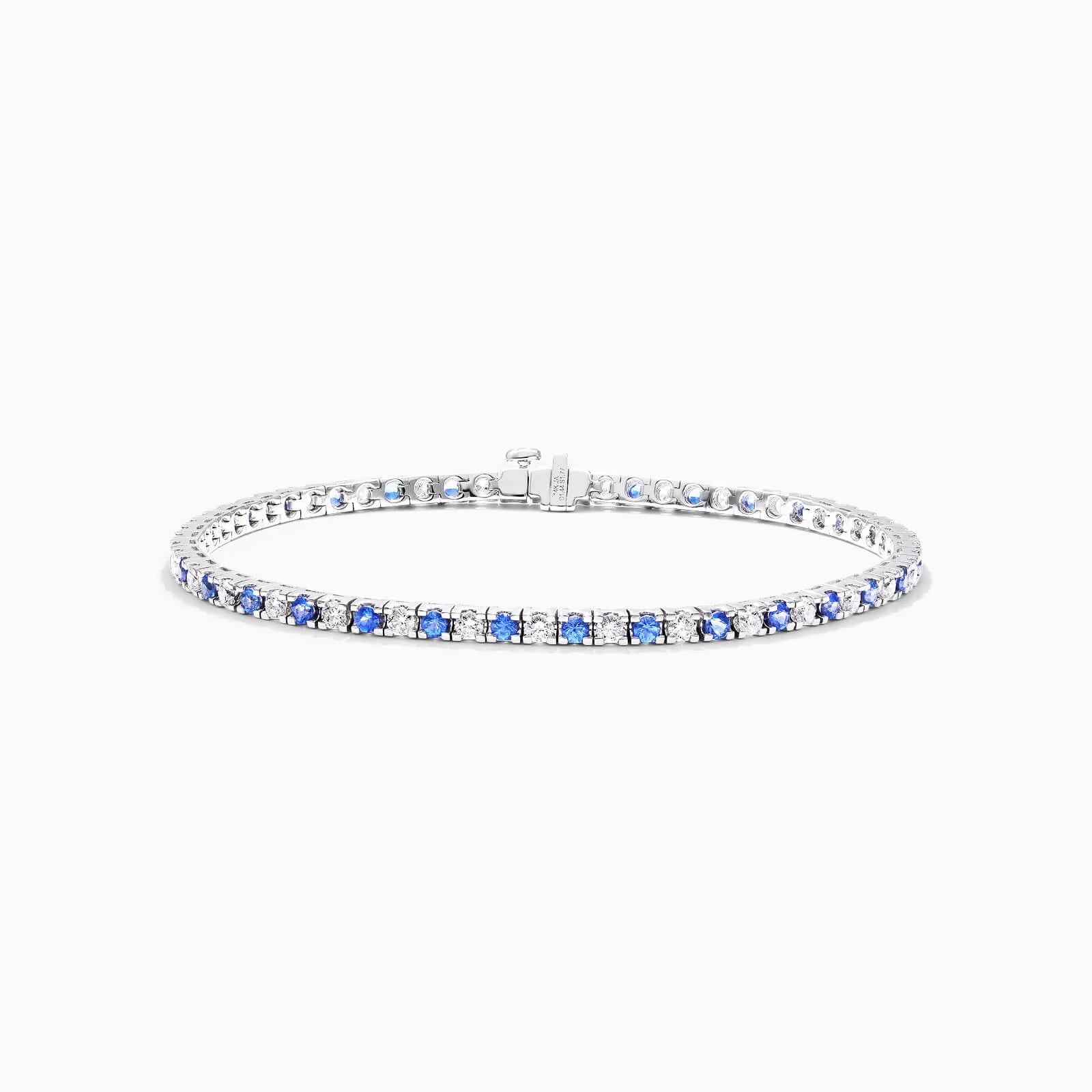 Pulseira Riviera Feminina Alternada de Ouro 18k Diamantes e Safira