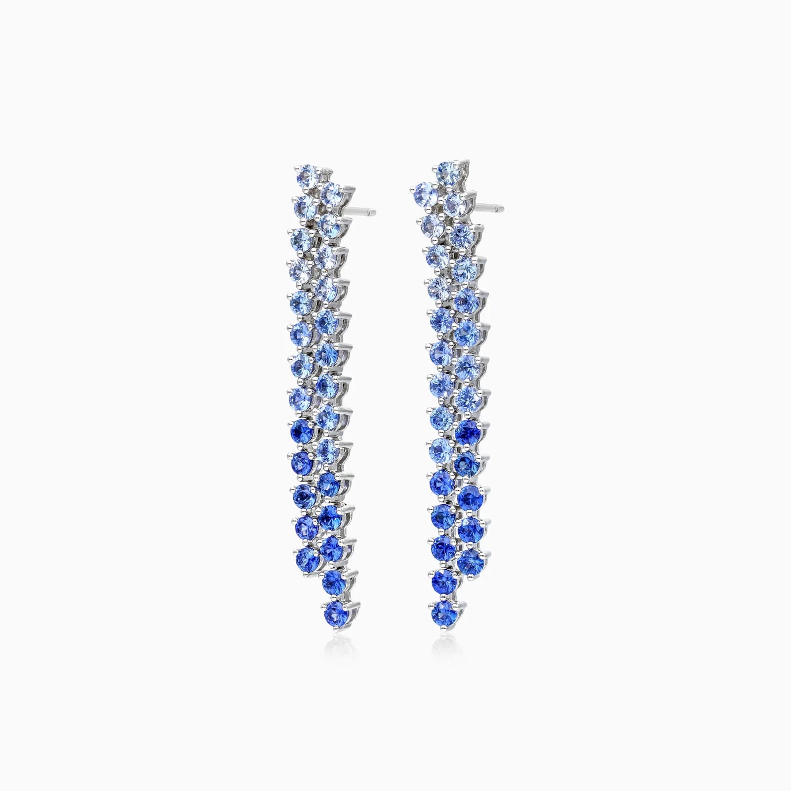 Brinco de Ouro 18k Cascata de Safiras Azuis Luxo Feminino