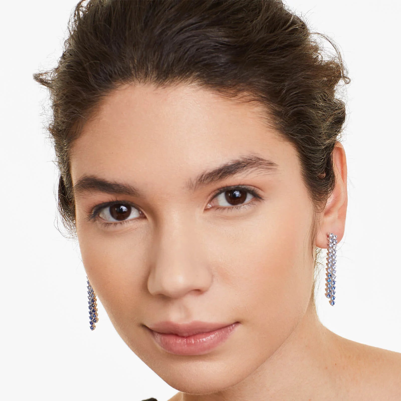 Brinco de Ouro 18k Cascata de Safiras Azuis Luxo Feminino