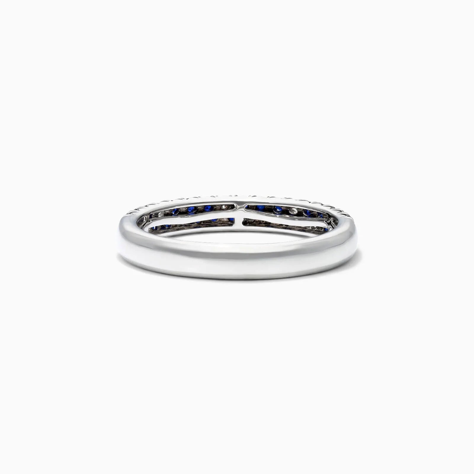 Anel De Ouro Branco 18k Fileira Dupla de Diamantes e Safira Azul