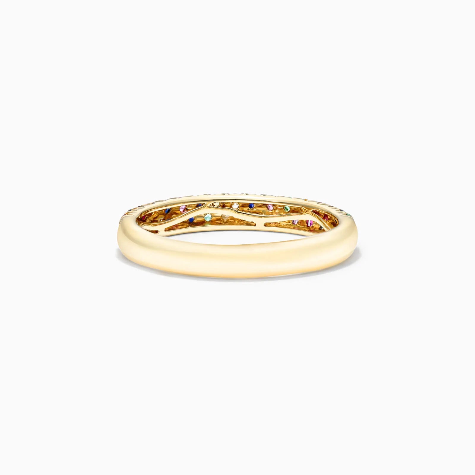 Anel aparador De Ouro Amarelo 18k Fileira Dupla de Safiras Coloridas