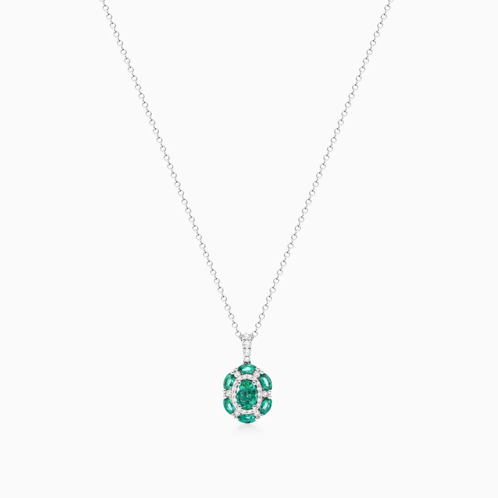 Colar Feminina Corrente em Ouro 18k de Esmeralda e Diamantes Luxo