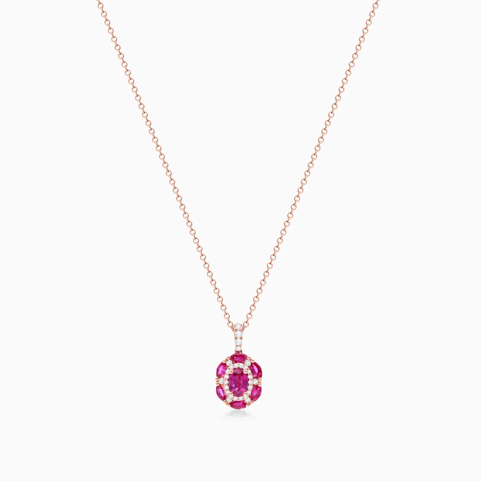 Colar Feminina Corrente em Ouro 18k de Rubis e Diamantes Luxo