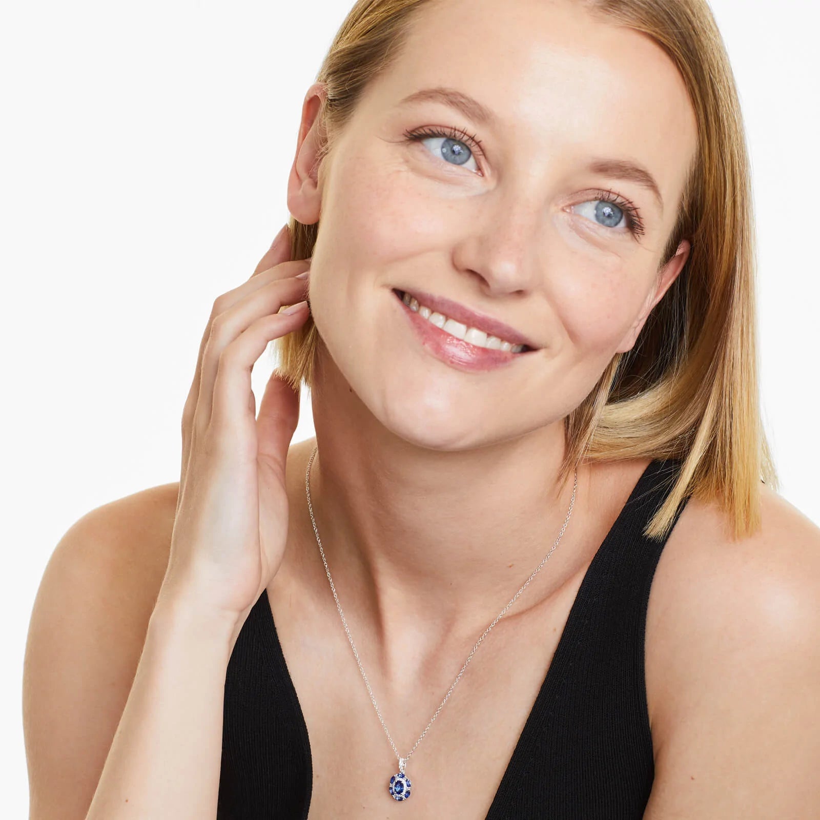 Colar Feminina Corrente em Ouro 18k de Safira Azul e Diamantes Luxo