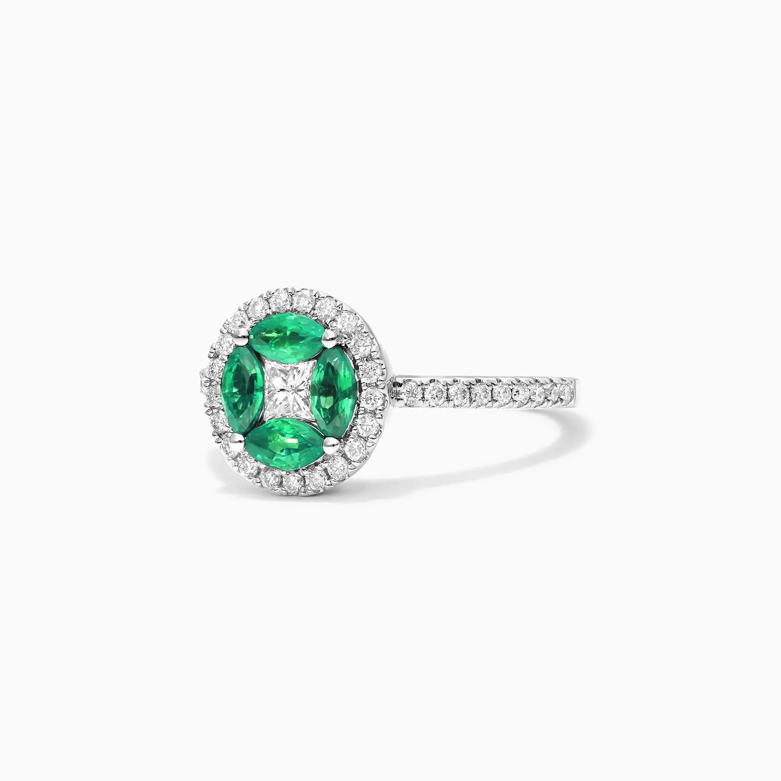 Anel De Ouro Branco 18k Esmeraldas e Diamantes Brilhantes Stacy