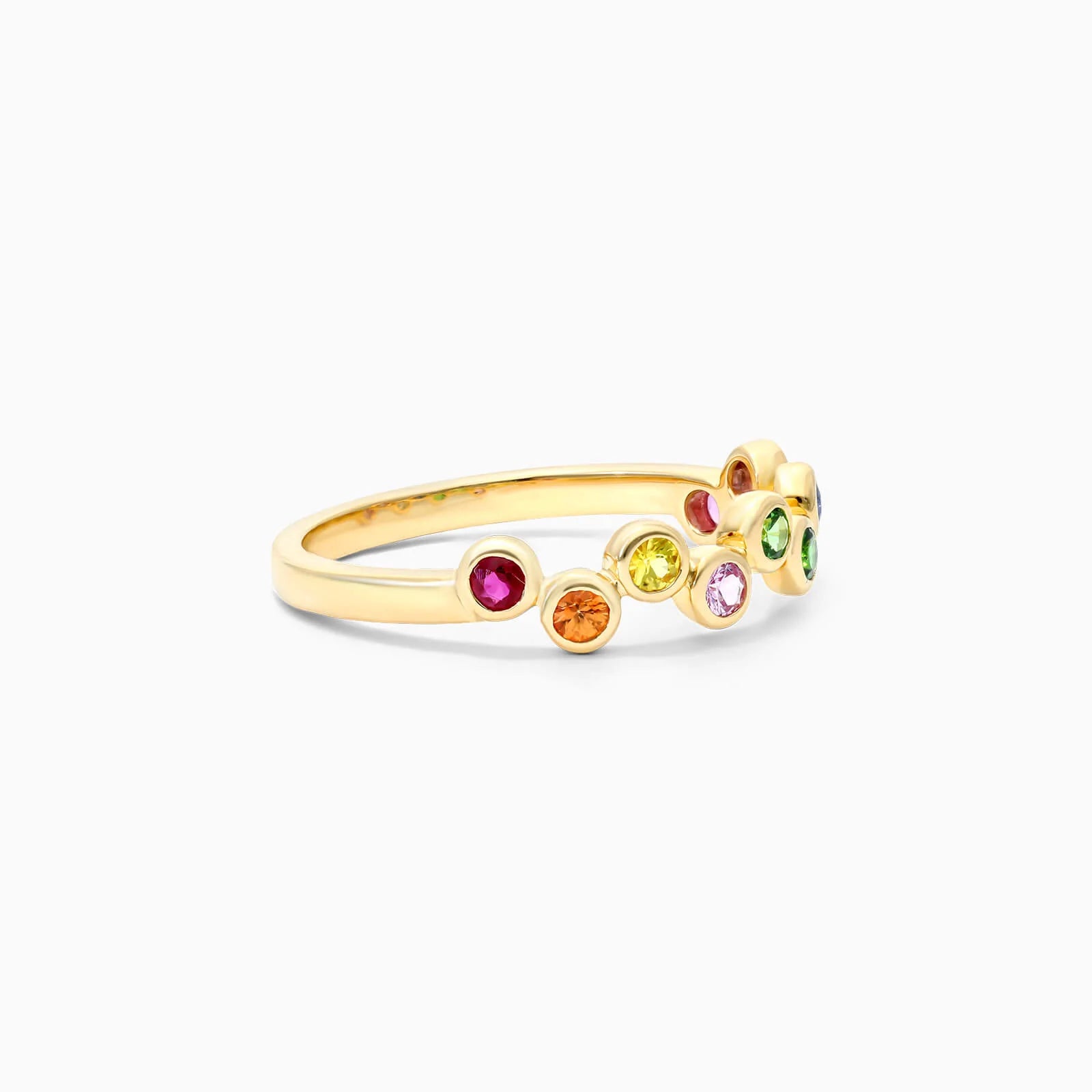 Anel De Ouro 18k Zig Zag C/ Arco-Iris de Safiras