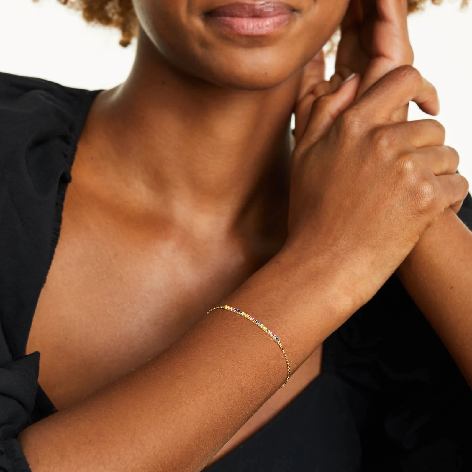 Pulseira Feminina de Ouro Amarelo 18k Barra de Arco Iris
