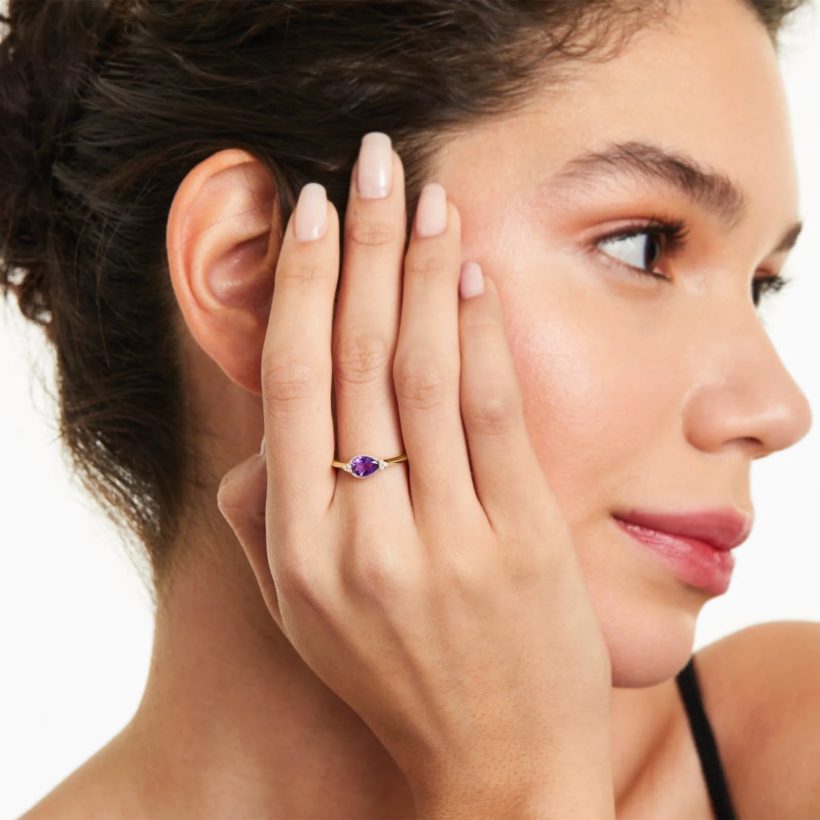 Anel De Ametista em Ouro 18k C/ Diamantes Brilhantes