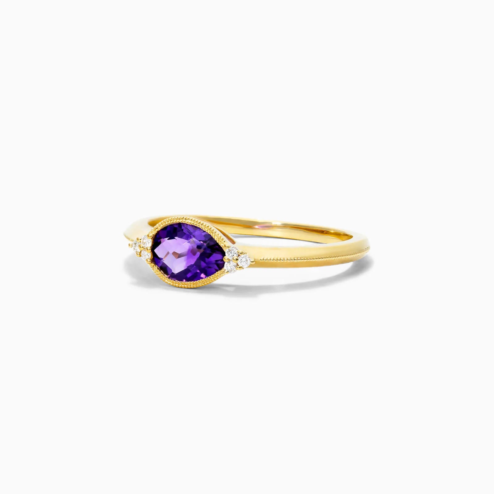 Anel De Ametista em Ouro 18k C/ Diamantes Brilhantes
