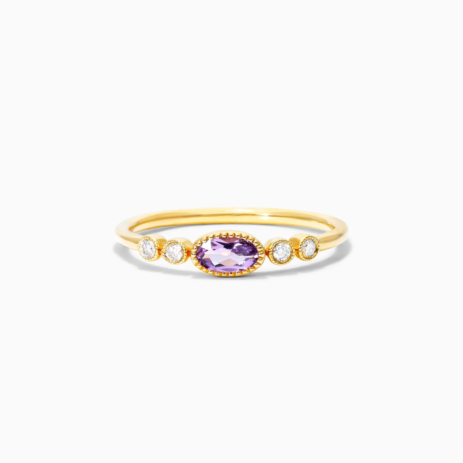 Anel De Ouro 18k c/ Moldura Delicado Diamantes e Ametista