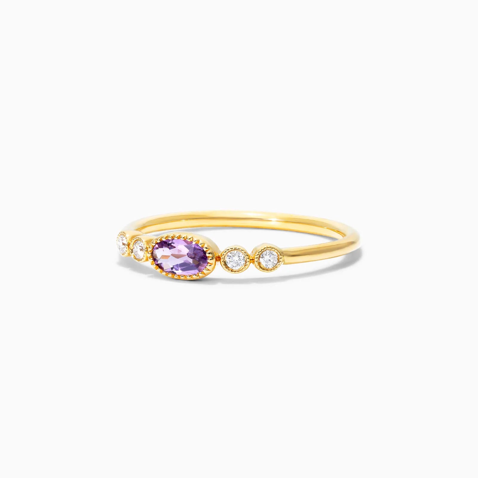 Anel De Ouro 18k c/ Moldura Delicado Diamantes e Ametista