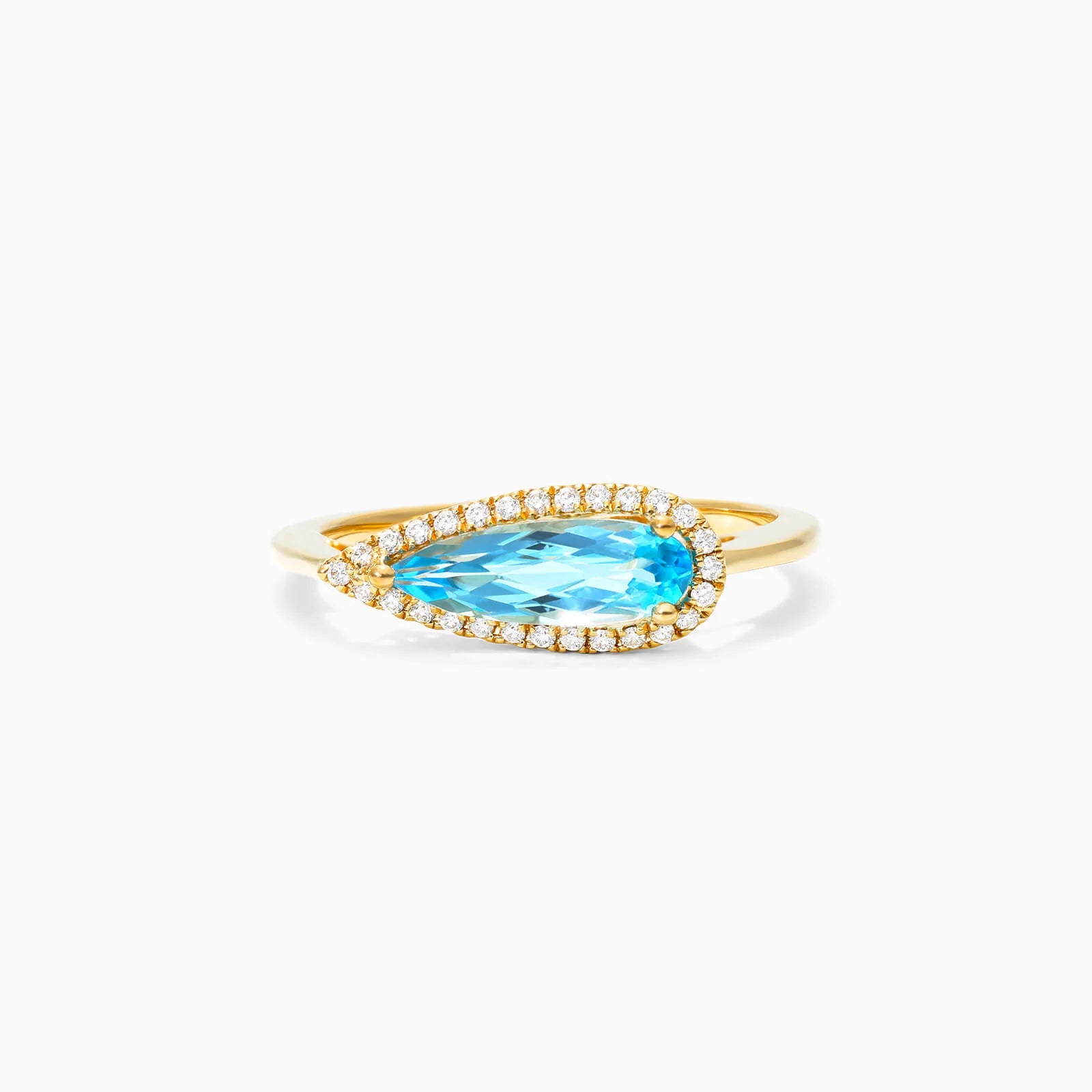 Anel de Ouro 18K Lagrima Topazio Azul e Diamantes