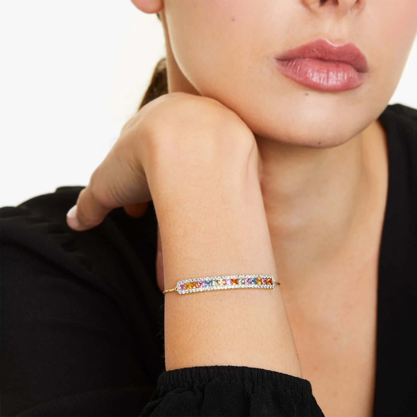 Pulseira Feminina de Ouro Amarelo 18k MultiColorida De Luxo