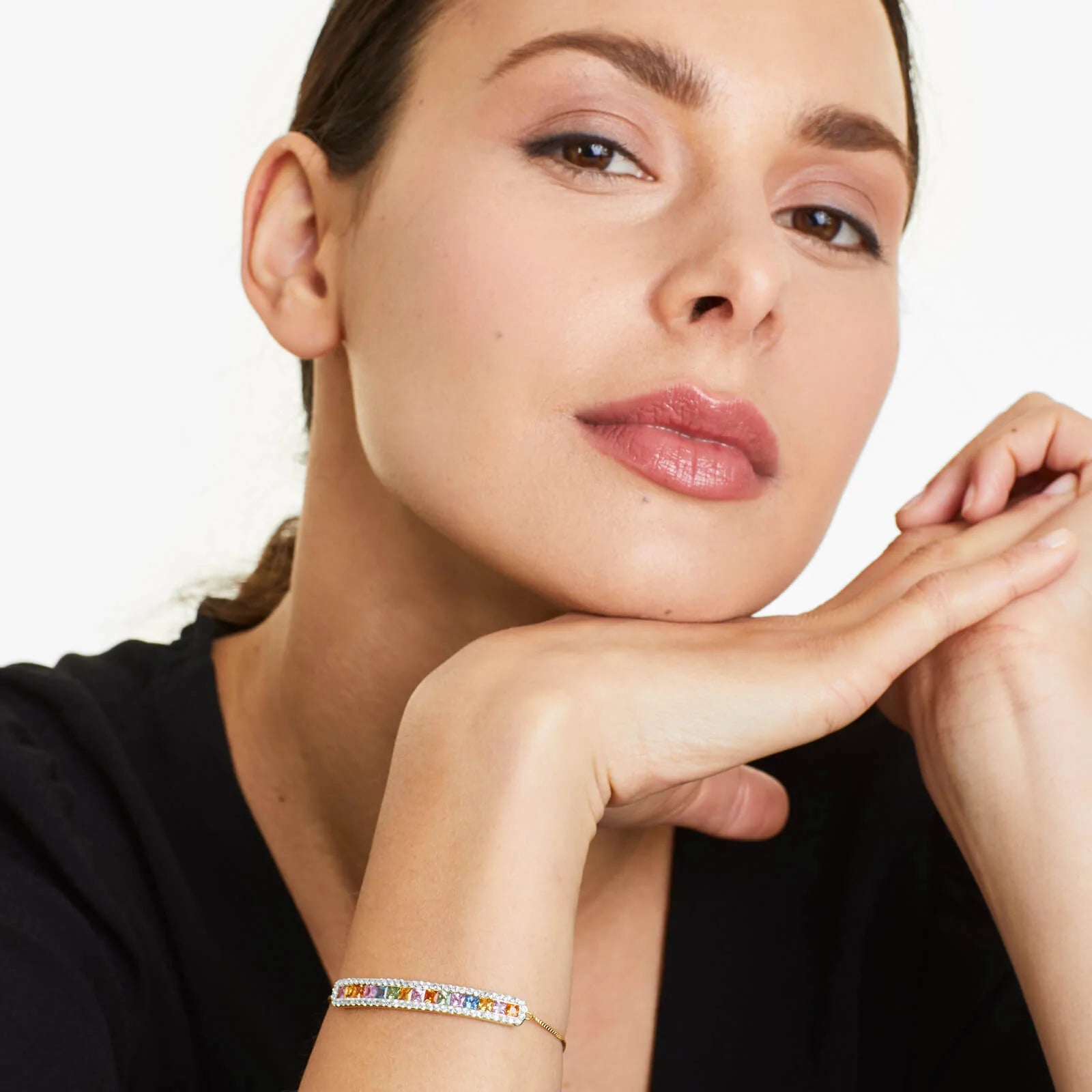 Pulseira Feminina de Ouro Amarelo 18k MultiColorida De Luxo