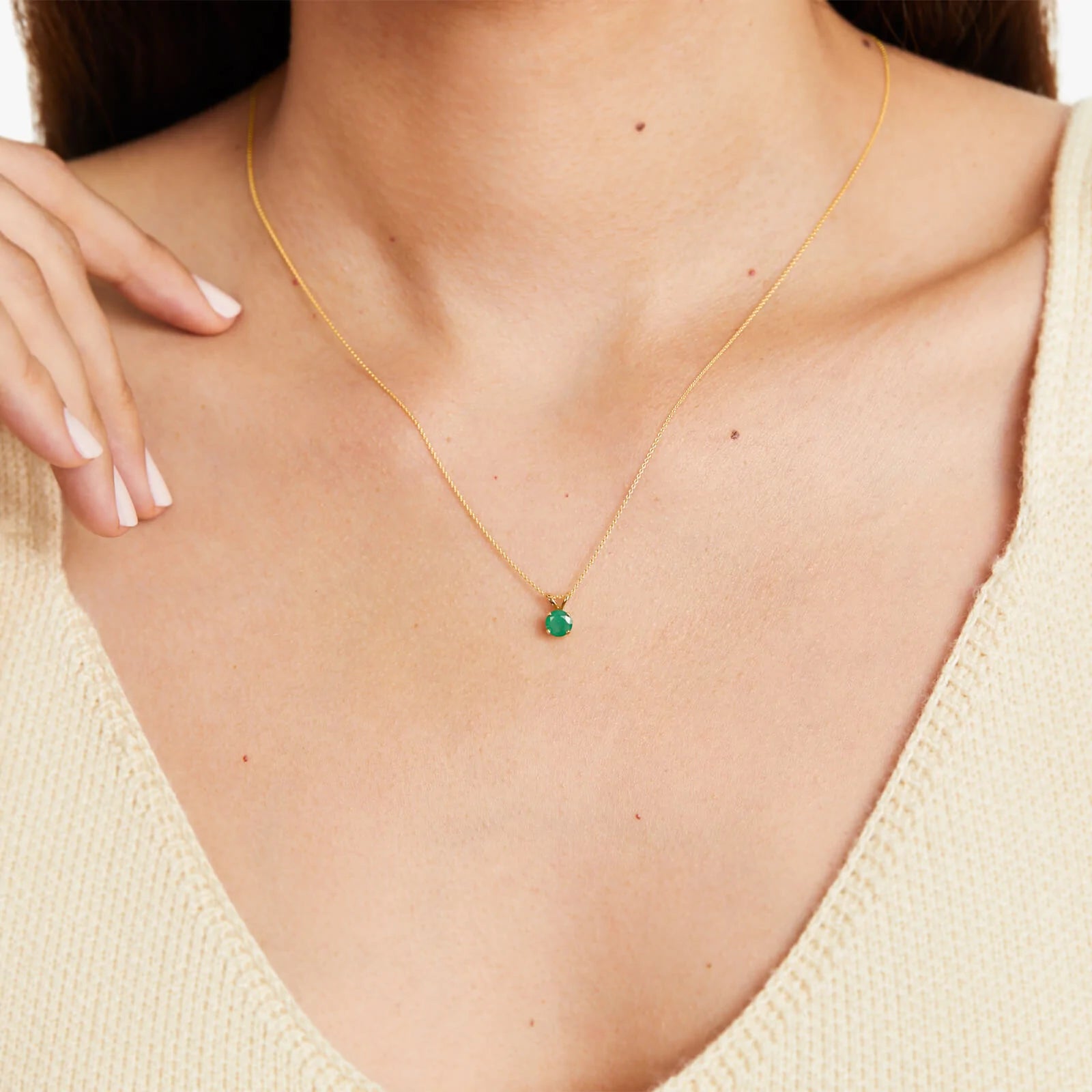 Colar Corrente Feminina em Ouro Amarelo 18k Esmeralda Solitaria
