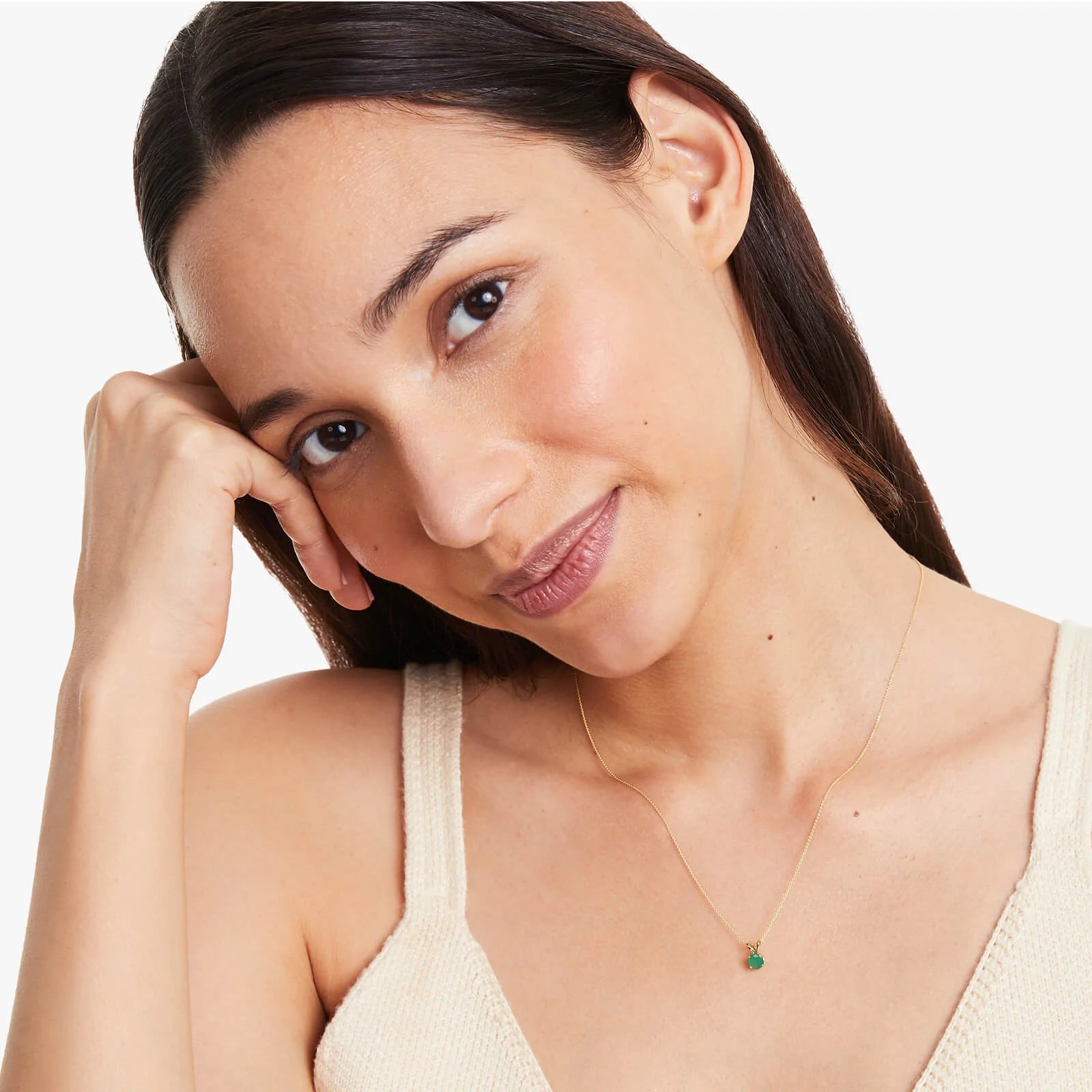 Colar Corrente Feminina em Ouro Amarelo 18k Esmeralda Solitaria