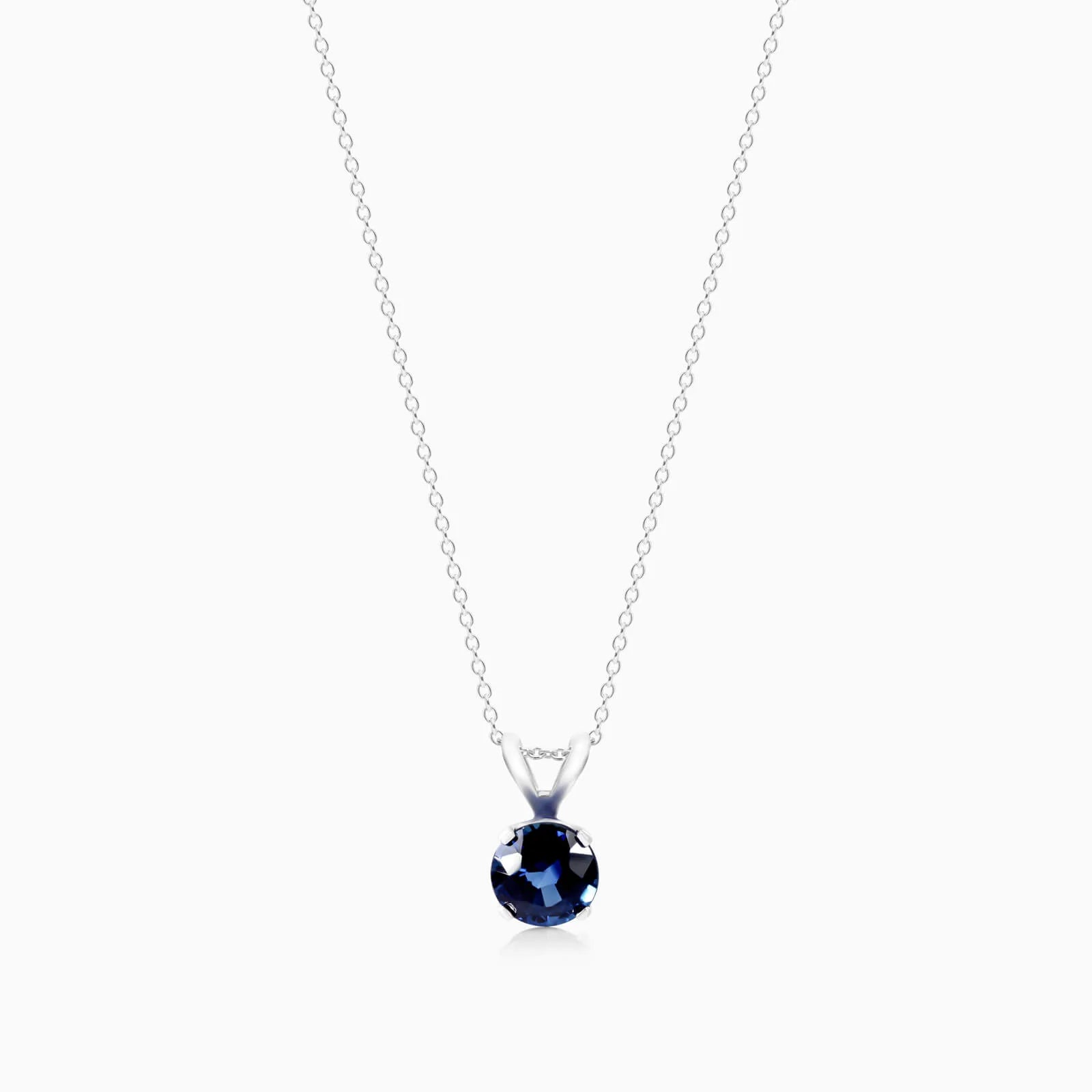 Colar Corrente Feminina em Ouro Branco 18k C/ Safira Azul Solitaria