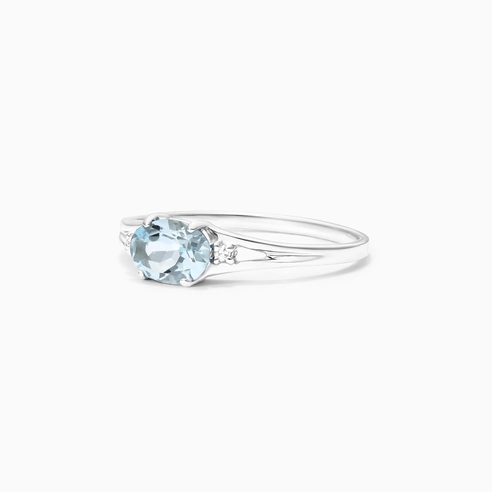 Anel De Ouro 18k iSabel C/ Agua-Marinha Solitario e Diamantes