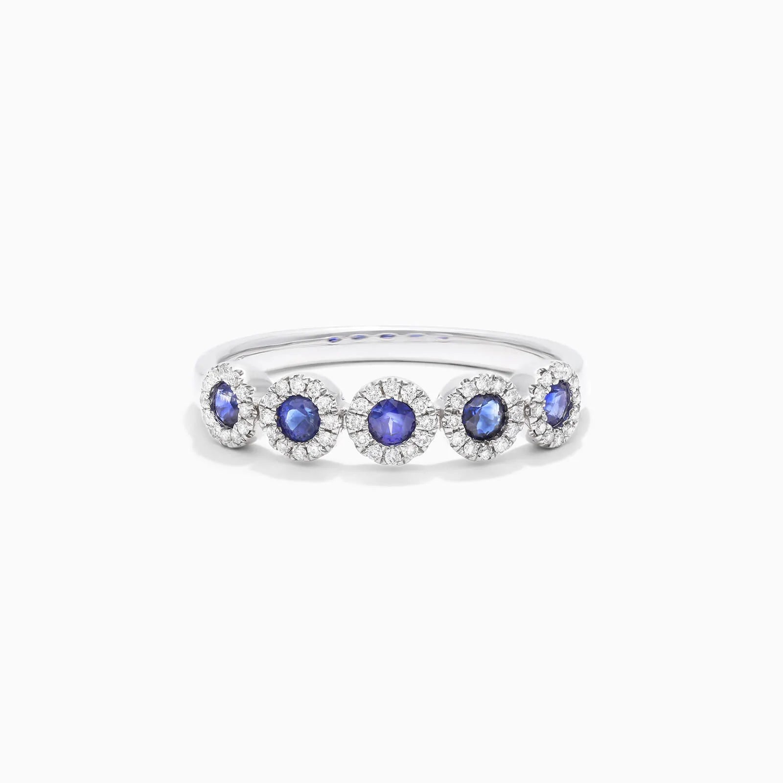 Anel Halo De Ouro 18k c/ Cinco Safira Azul e Diamantes Brilhantes
