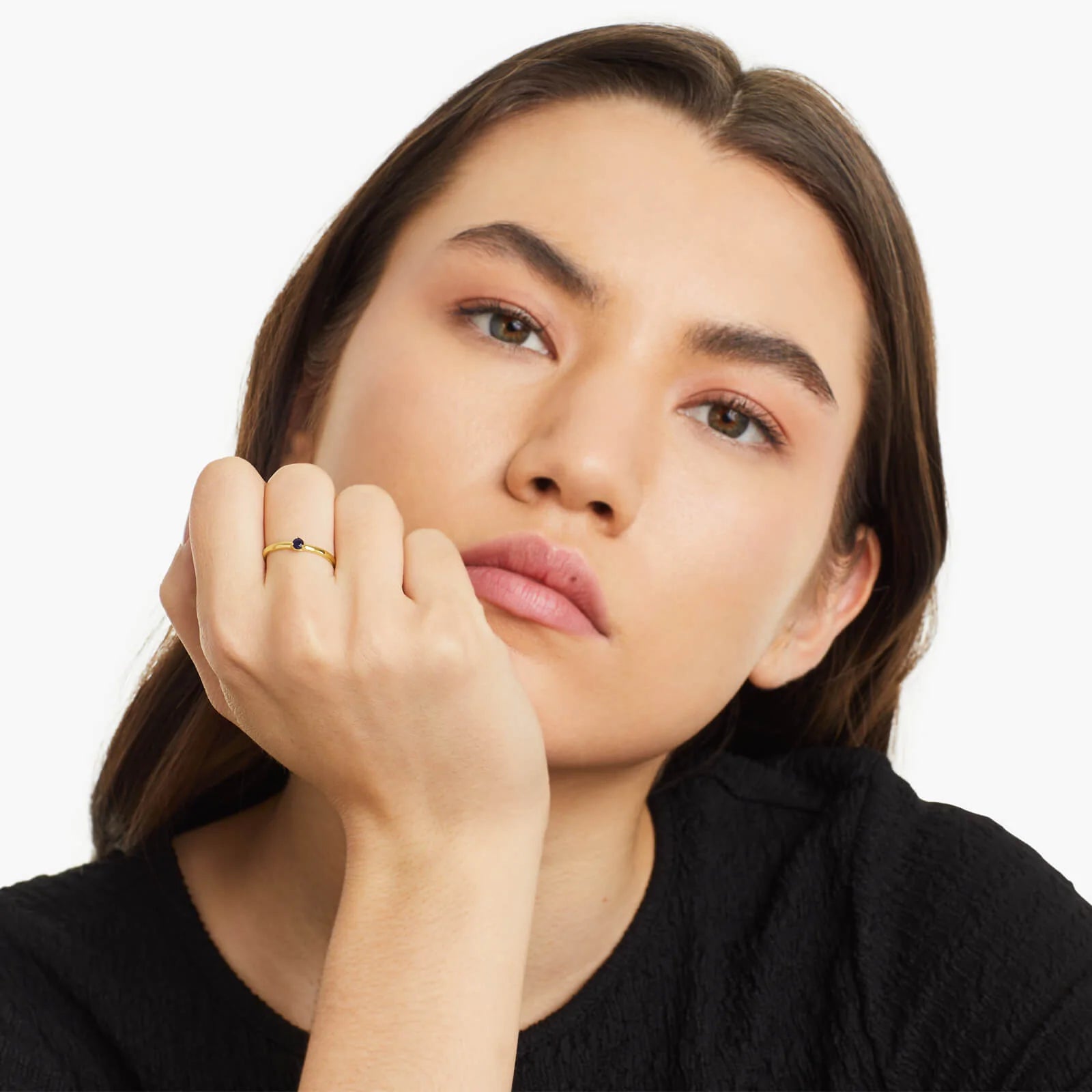 Anel De Ouro 18k Petite Safira Azul Solitario Delicado Luxo