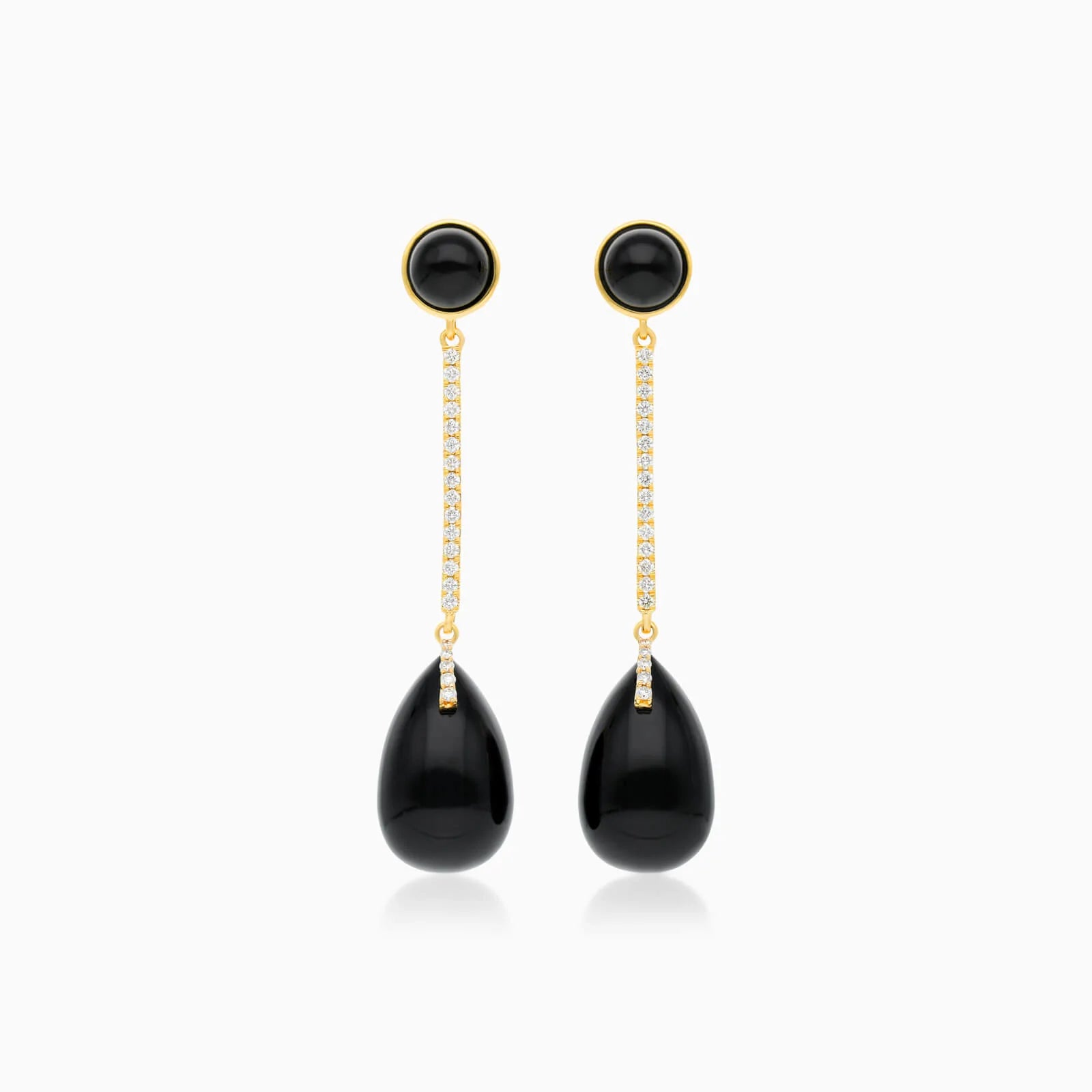 Brinco De Ouro 18k Feminino Barra C/ Onix Preto Espendurado Charm Luxo