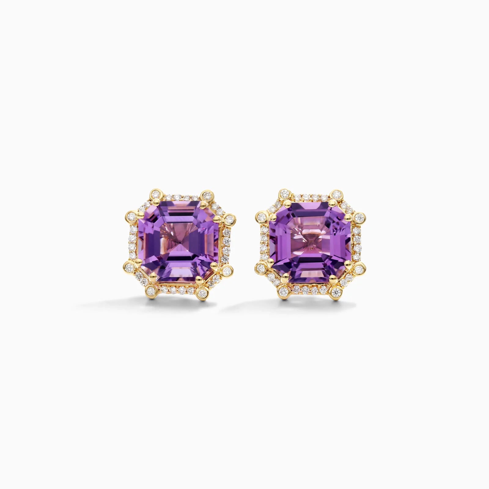 Brinco De Ouro 18k Feminino C/ Diamantes Brilhantes e Ametista Octogono