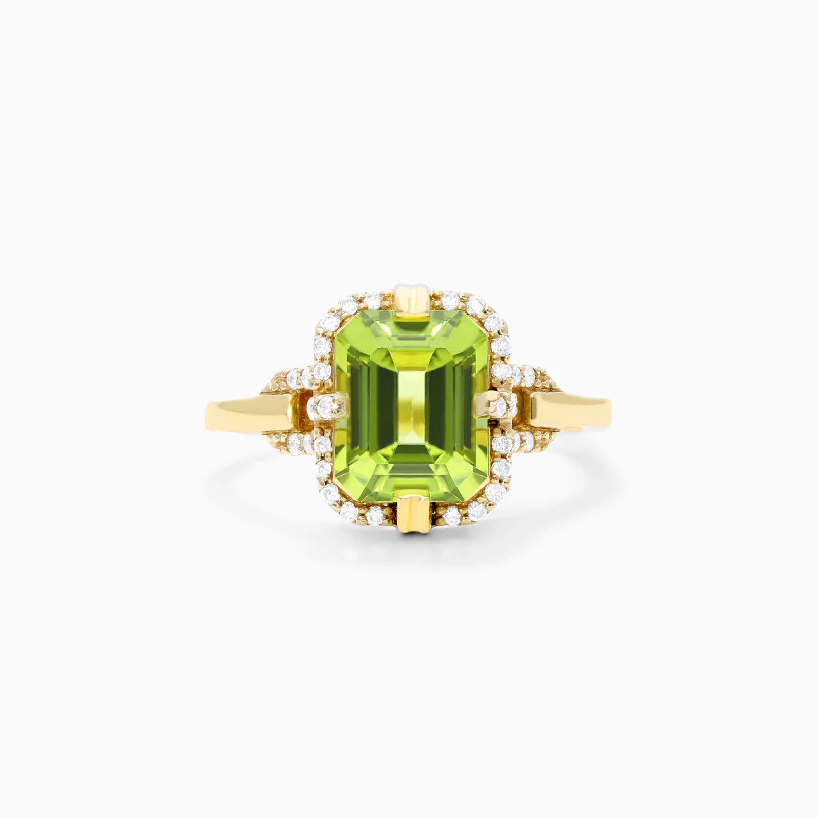Anel De Noivado em Ouro 18k Solitario Peridoto e Diamantes Brilhantes