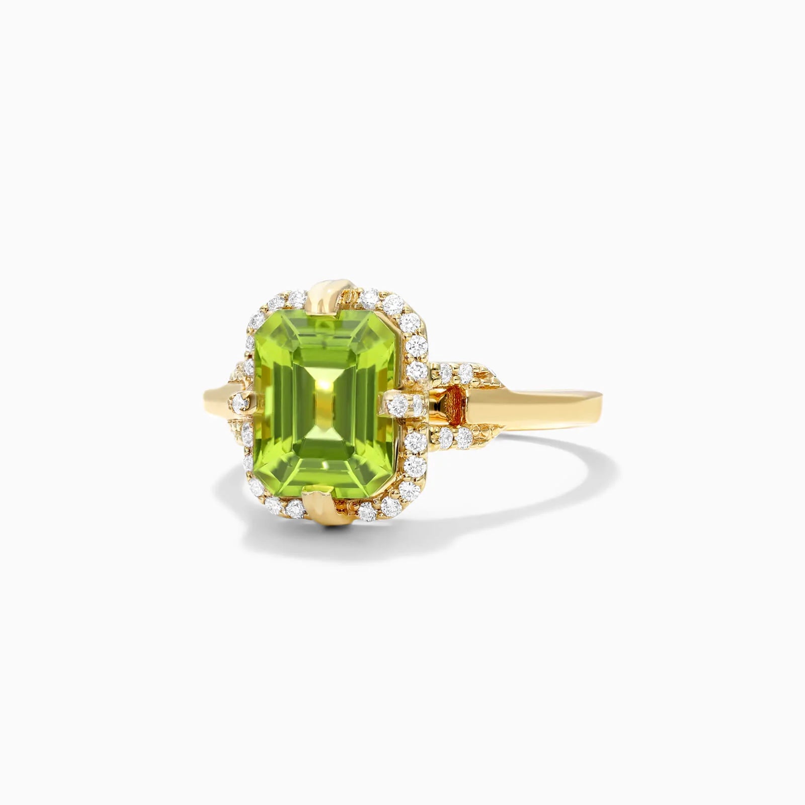 Anel De Noivado em Ouro 18k Solitario Peridoto e Diamantes Brilhantes