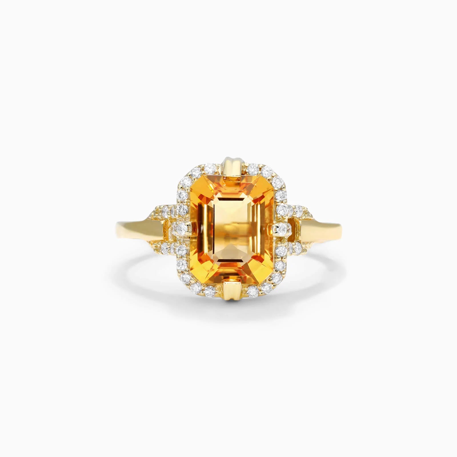 Anel De Noivado em Ouro 18k Solitario Citrino e Diamantes Brilhantes