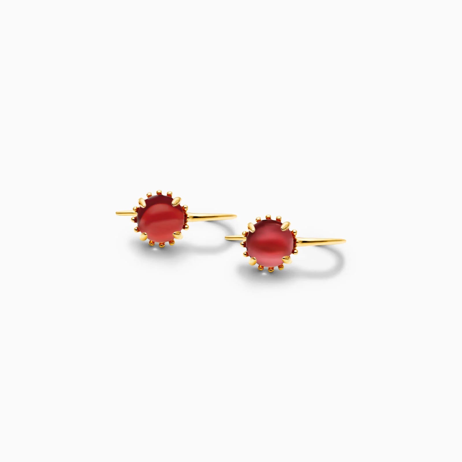 Brinco De Ouro 18k Feminino C/ Granada Vermelha Luxo Delicado