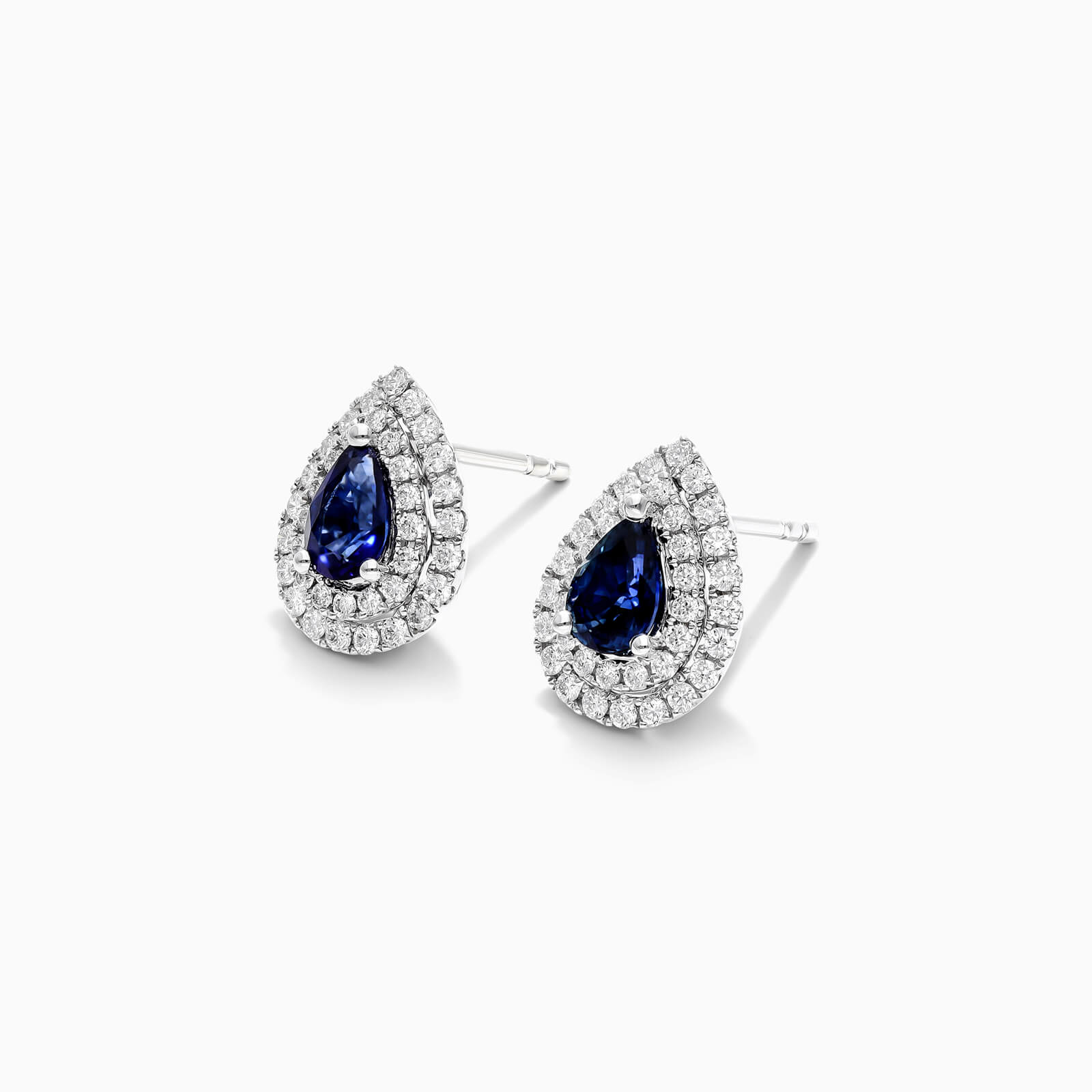 Brinco De Ouro 18k Feminino C/ Diamantes Brilhantes e Safira Azul Pera