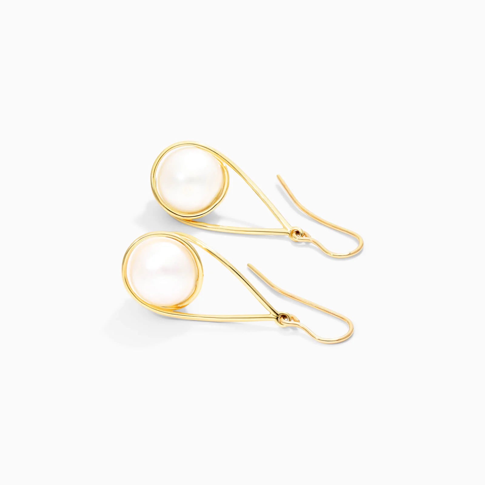 Brinco de Ouro 18k Pendurado de Perola Gota Espiral Luxo